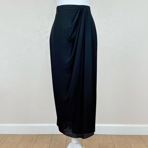 Vintage Runway Label Anne Klein Collection Black Silk Wrap Skirt 12 Hong Kong